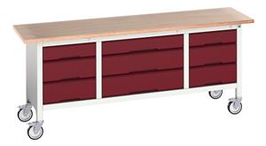 16923233.** verso mobile storage bench (mpx) with 3 drw cab / 3 drw cab / 3 drw cab. WxDxH: 2000x600x830mm. RAL 7035/5010 or selected